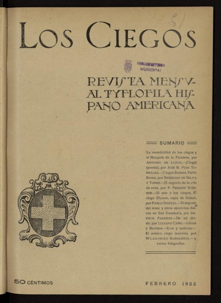 Miniatura de Los ciegos: revista mensual tyflofila hispano-americana de febrero de 1922, nº 51