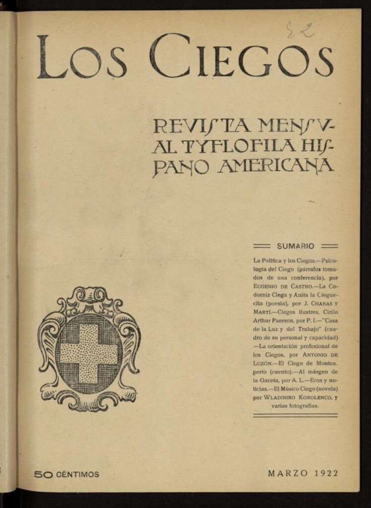 Miniatura de Los ciegos: revista mensual tyflofila hispano-americana de marzo de 1922, nº 52