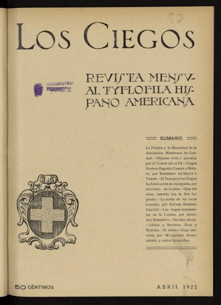 Miniatura de Los ciegos: revista mensual tyflofila hispano-americana de abril de 1922, nº 53