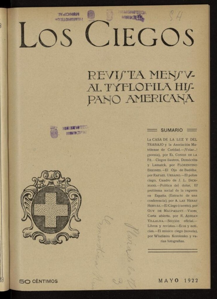Miniatura de Los ciegos: revista mensual tyflofila hispano-americana de mayo de 1922, nº 54