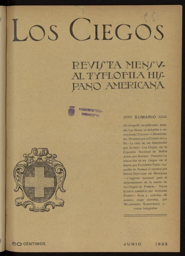 Miniatura de Los ciegos: revista mensual tyflofila hispano-americana de junio de 1922, nº 55