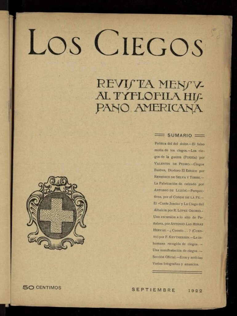 Miniatura de Los ciegos: revista mensual tyflofila hispano-americana de septiembre de 1922, nº 58