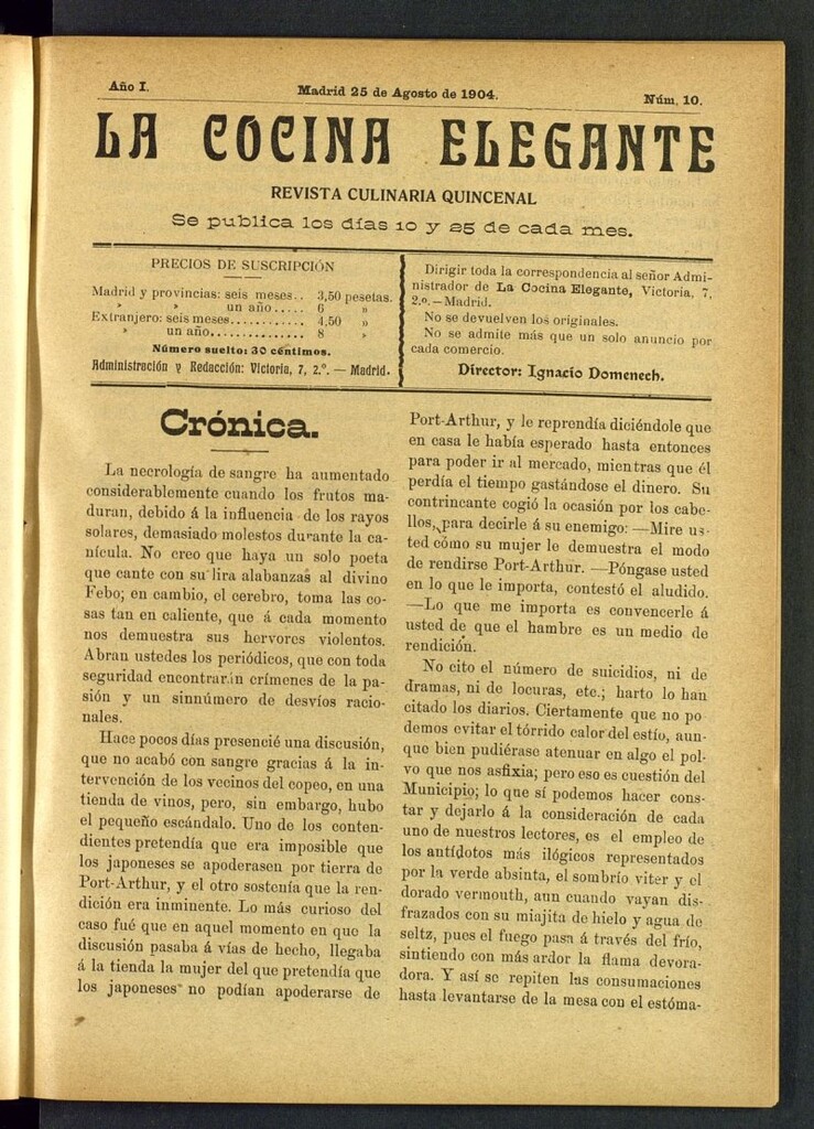 Miniatura de La Cocina Elegante: revista culinaria quincenal del 25 de agosto de 1904, nº 10