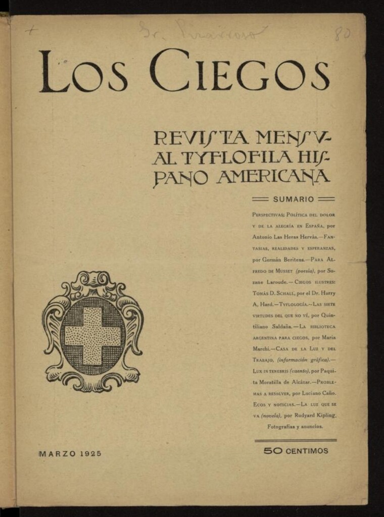 Miniatura de Los ciegos: revista mensual tyflofila hispano-americana de marzo de 1925, nº 80