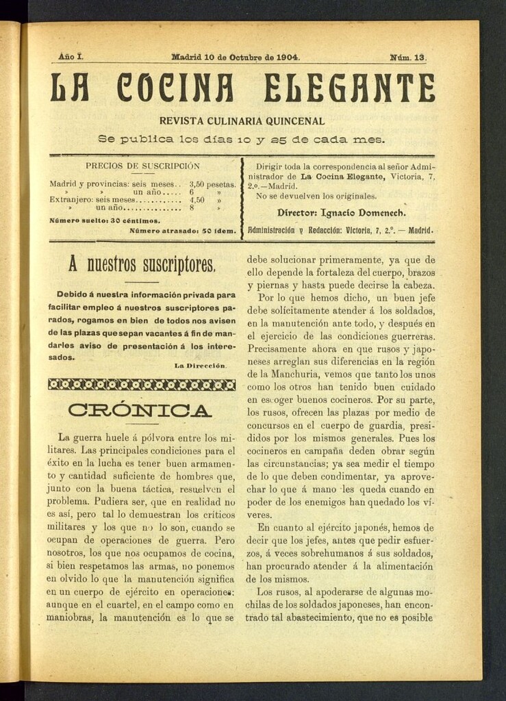 Miniatura de La Cocina Elegante: revista culinaria quincenal del 10 de octubre de 1904, nº 13