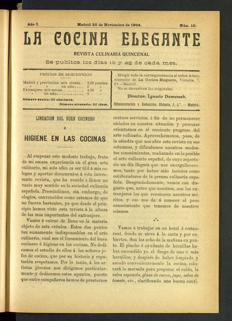 Miniatura de La Cocina Elegante: revista culinaria quincenal del 25 de noviembre de 1904, nº 16