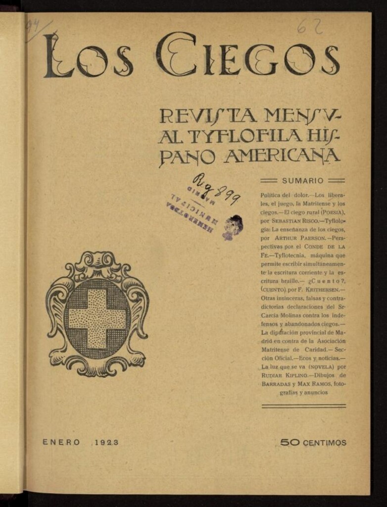 Miniatura de Los ciegos: revista mensual tyflofila hispano-americana de enero de 1923, nº 62