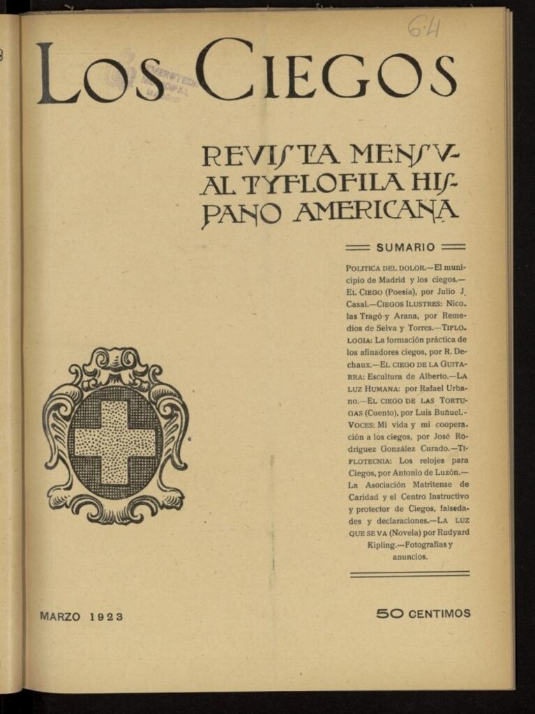 Miniatura de Los ciegos: revista mensual tyflofila hispano-americana de marzo de 1923, nº 64