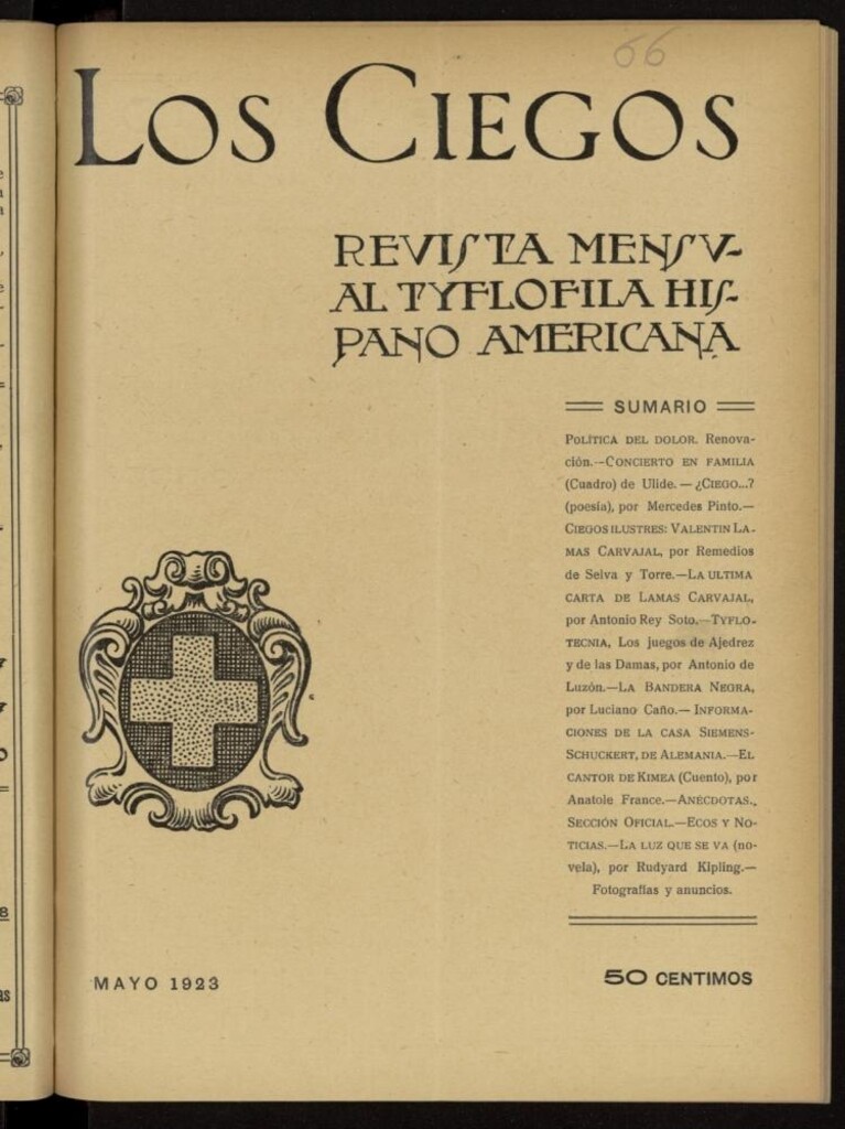 Miniatura de Los ciegos: revista mensual tyflofila hispano-americana de mayo de 1923, nº 66