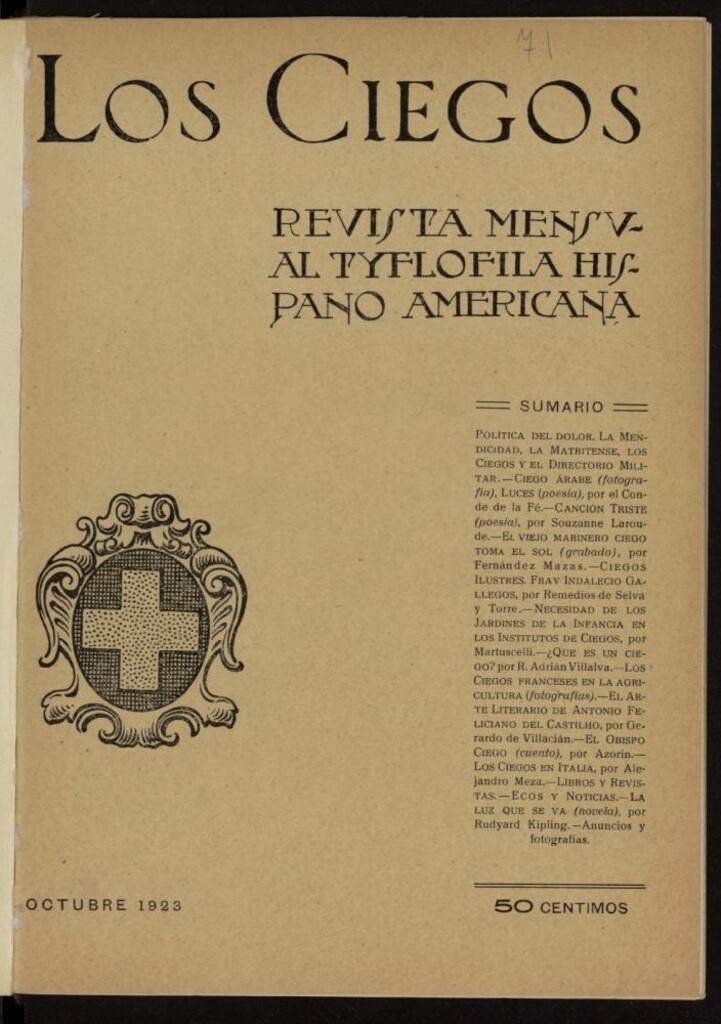 Miniatura de Los ciegos: revista mensual tyflofila hispano-americana de octubre de 1923, nº 71