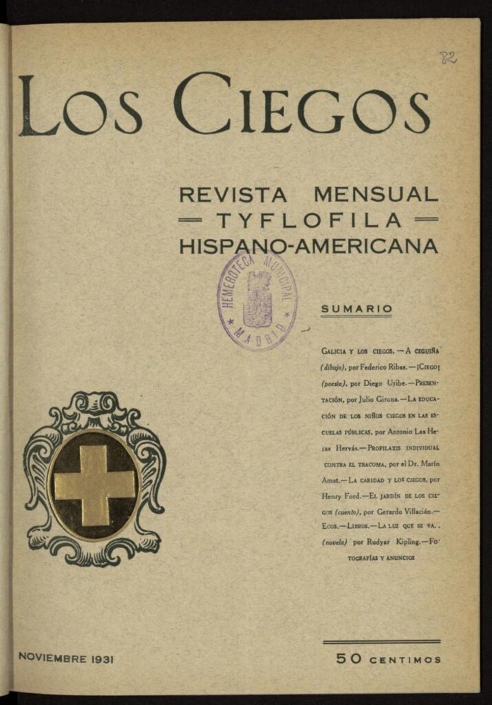 Miniatura de Los ciegos: revista mensual tyflofila hispano-americana de noviembre de 1931, nº 82