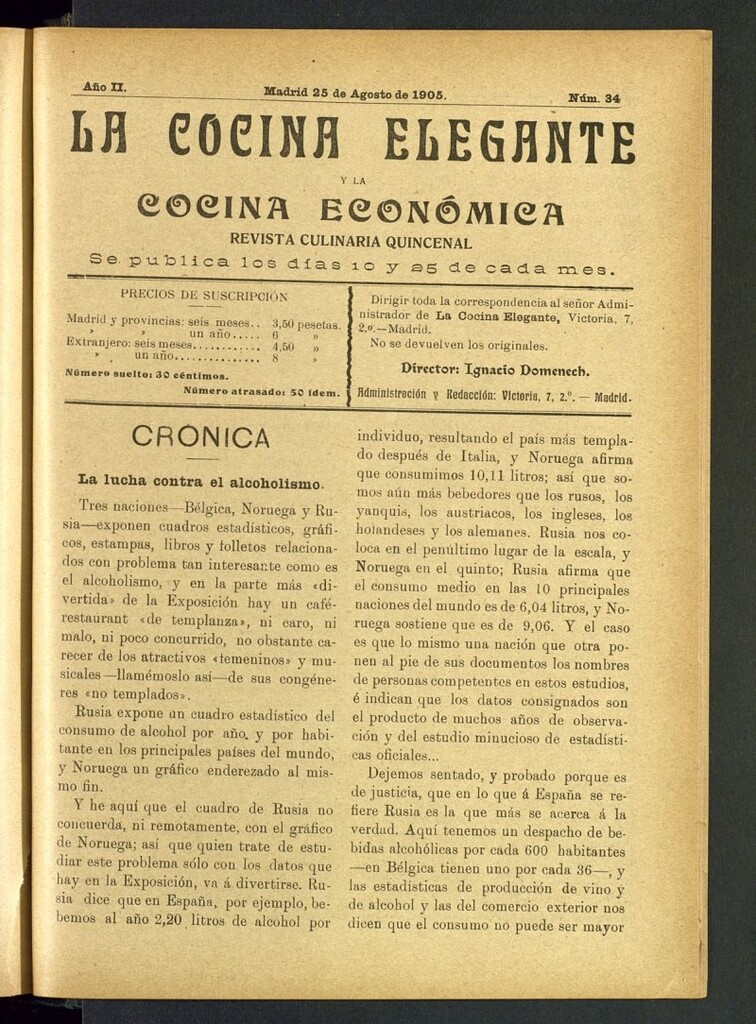 Miniatura de La Cocina Elegante: revista culinaria quincenal del 25 de agosto de 1905, nº 34