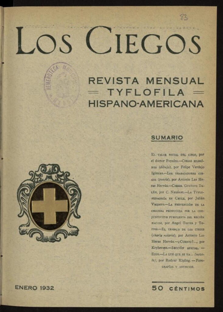 Miniatura de Los ciegos: revista mensual tyflofila hispano-americana de enero de 1932, nº 83