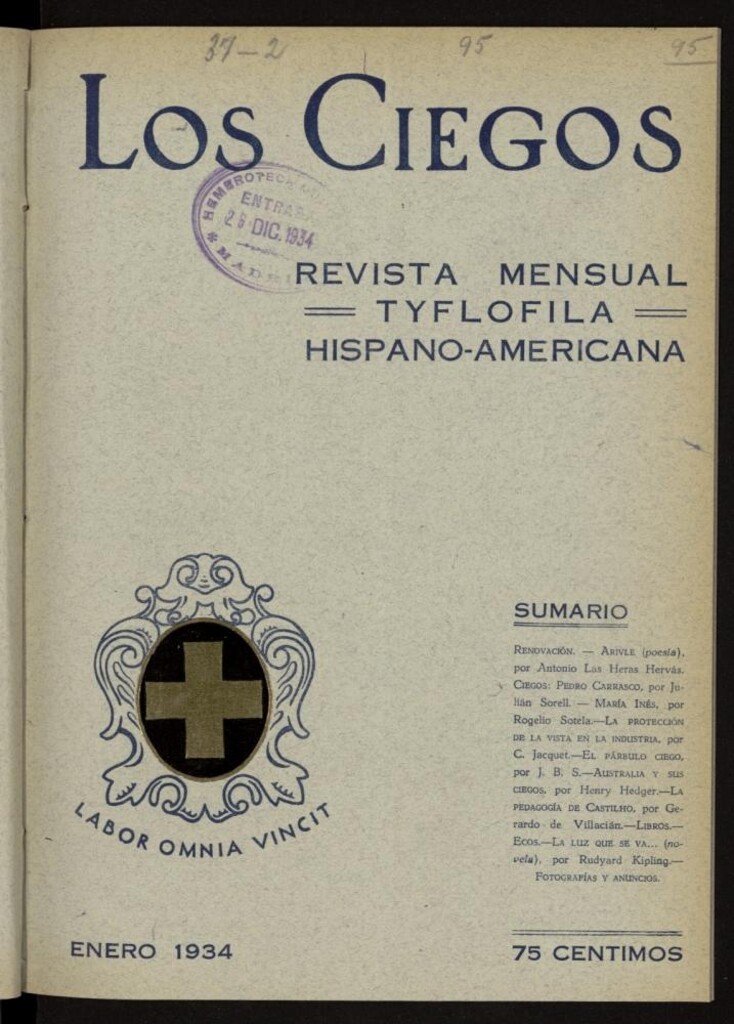 Miniatura de Los ciegos: revista mensual tyflofila hispano-americana de enero de 1934, nº 95