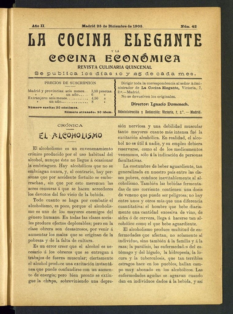 Miniatura de La Cocina Elegante: revista culinaria quincenal del 25 de diciembre de 1905, nº 42