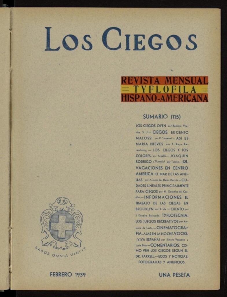 Miniatura de Los ciegos: revista mensual tyflofila hispano-americana de febrero de 1939, nº 115