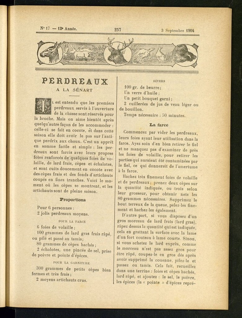 Miniatura de Le Pot-au-Feu : journal de cuisine pratique et d´économie domestique del 3 de septiembre de 1904, nº 17