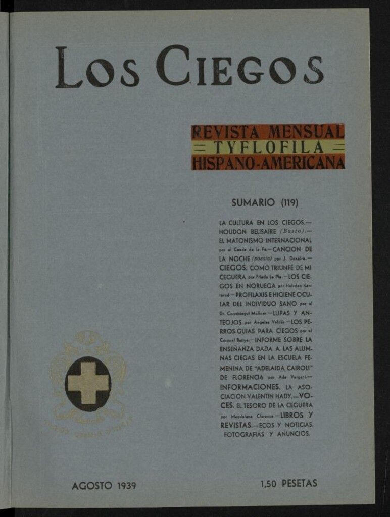 Miniatura de Los ciegos: revista mensual tyflofila hispano-americana de agosto de 1939, nº 119