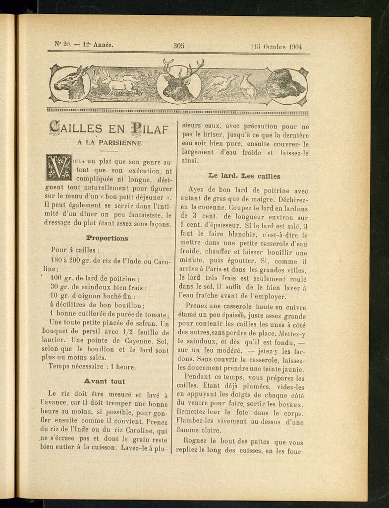 Miniatura de Le Pot-au-Feu : journal de cuisine pratique et d´économie domestique del 15 de octubre de 1904, nº 20