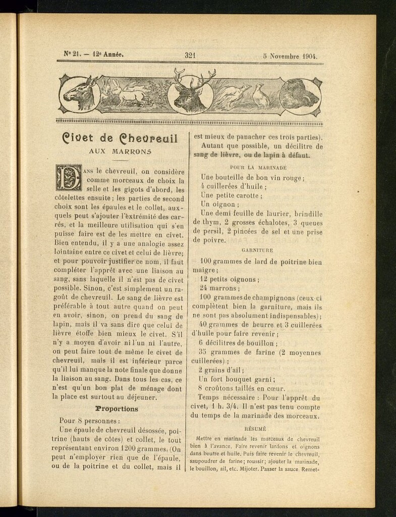 Miniatura de Le Pot-au-Feu : journal de cuisine pratique et d´économie domestique del 5 de noviembre de 1904, nº 21