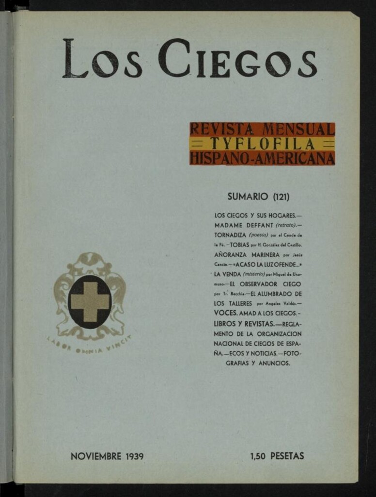 Miniatura de Los ciegos: revista mensual tyflofila hispano-americana de noviembre de 1939, nº 121