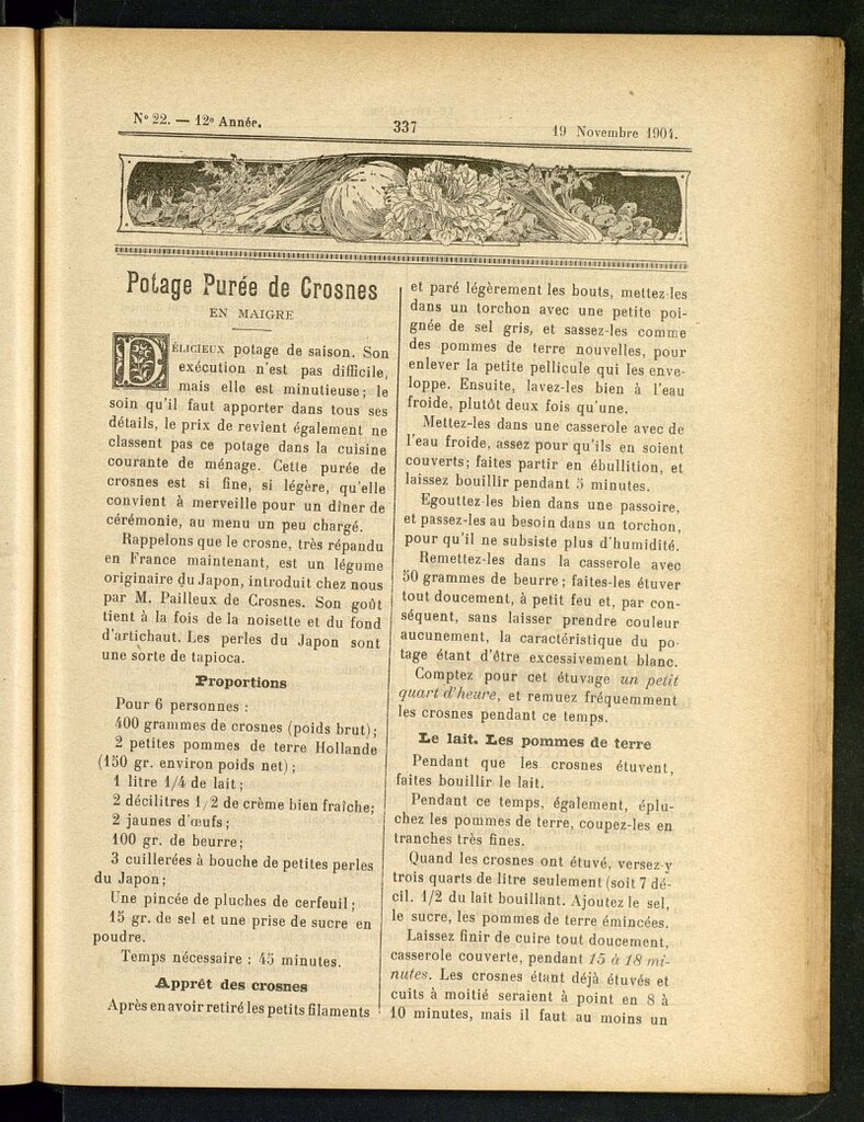 Miniatura de Le Pot-au-Feu : journal de cuisine pratique et d´économie domestique del 19 de noviembre de 1904, nº 22