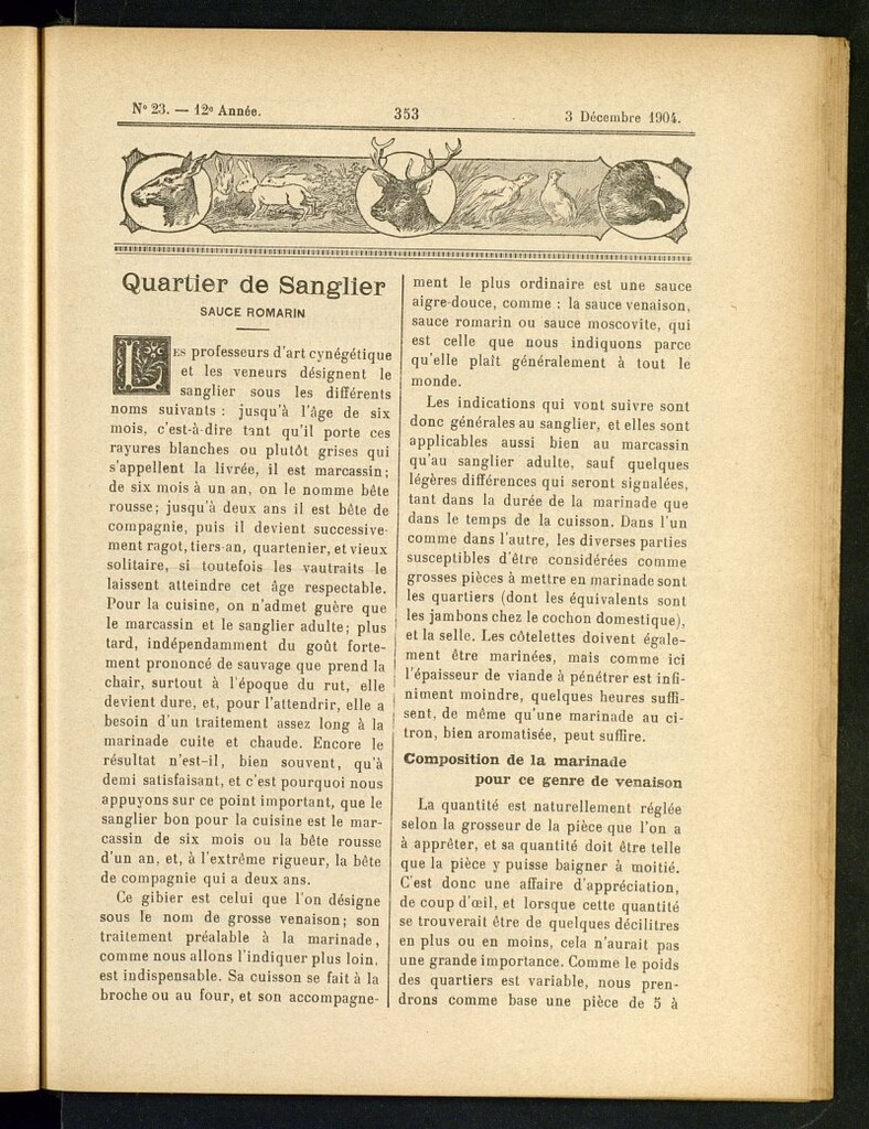 Miniatura de Le Pot-au-Feu : journal de cuisine pratique et d´économie domestique del 3 de diciembre de 1904, nº 23