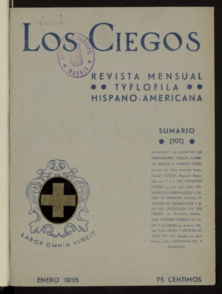 Miniatura de Los ciegos: revista mensual tyflofila hispano-americana de enero de 1935, nº 101
