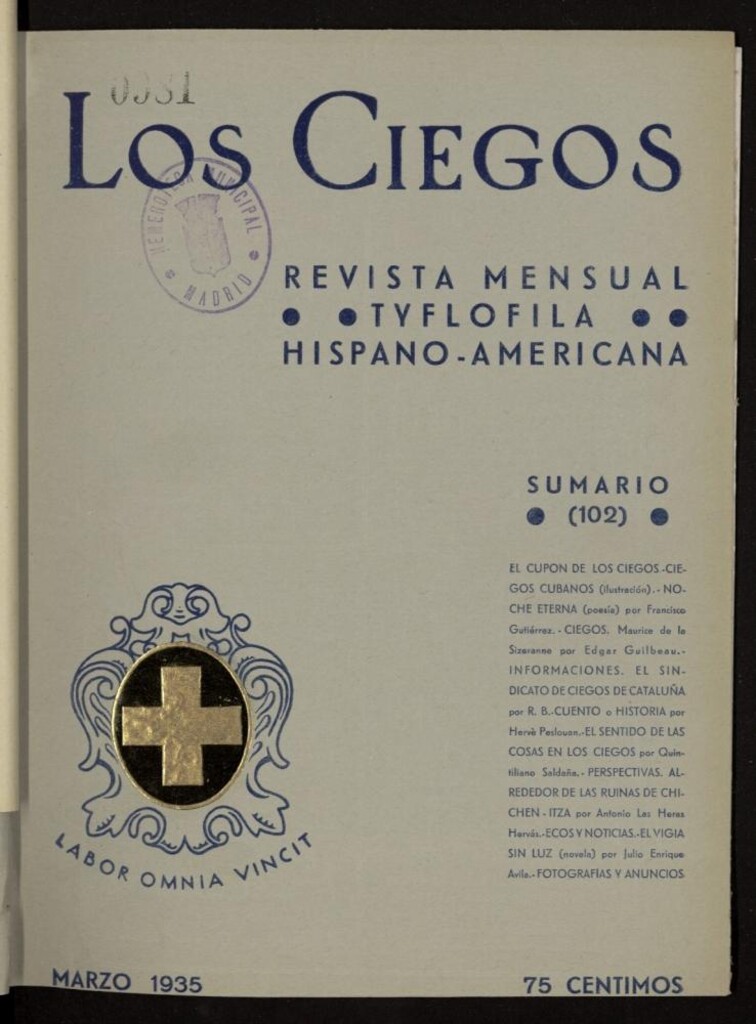 Miniatura de Los ciegos: revista mensual tyflofila hispano-americana de marzo de 1935, nº 102