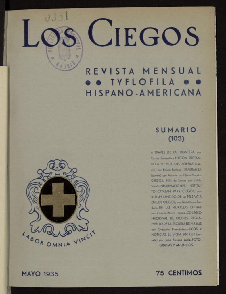 Miniatura de Los ciegos: revista mensual tyflofila hispano-americana de mayo de 1935, nº 103