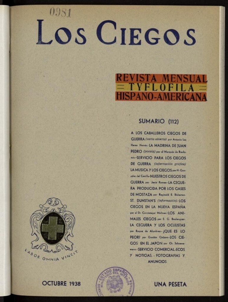 Miniatura de Los ciegos: revista mensual tyflofila hispano-americana de octubre de 1938, nº 112