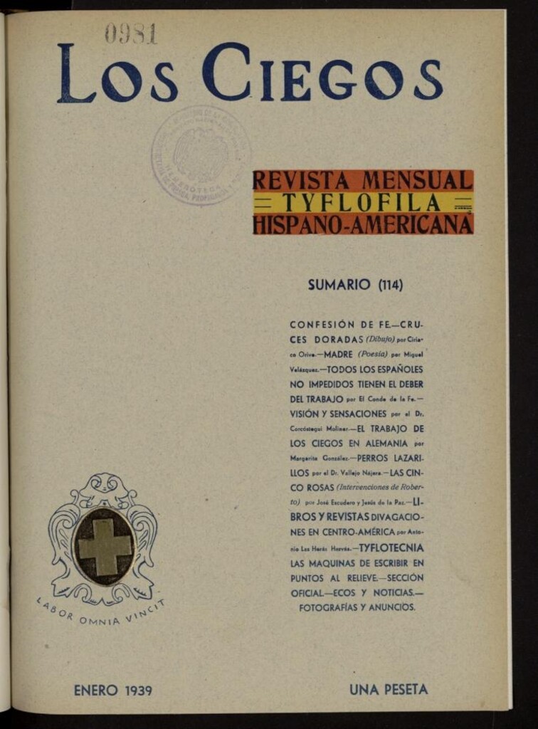 Miniatura de Los ciegos: revista mensual tyflofila hispano-americana de enero de 1939, nº 114