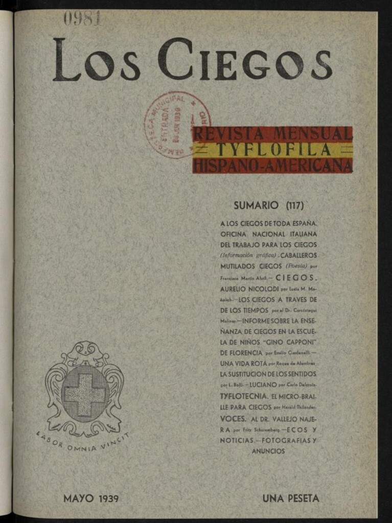 Miniatura de Los ciegos: revista mensual tyflofila hispano-americana de mayo de 1939, nº 117