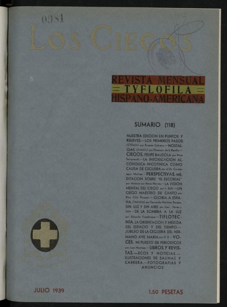 Miniatura de Los ciegos: revista mensual tyflofila hispano-americana de julio de 1939, nº 118