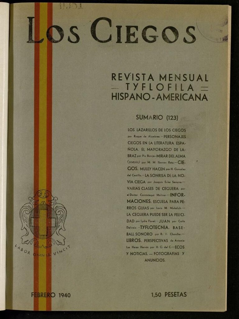 Miniatura de Los ciegos: revista mensual tyflofila hispano-americana de febrero de 1940, nº 123