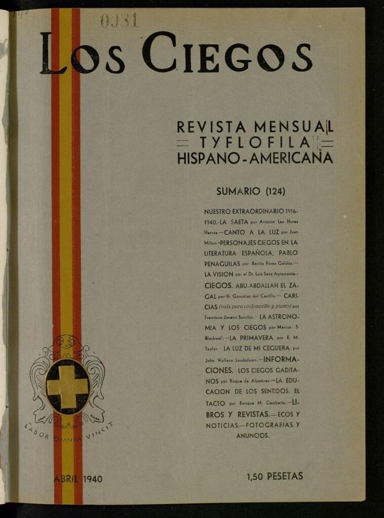 Miniatura de Los ciegos: revista mensual tyflofila hispano-americana de abril de 1940, nº 124