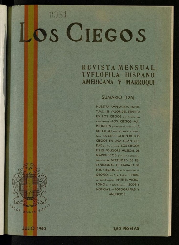 Miniatura de Los ciegos: revista mensual tyflofila hispano-americana de julio de 1940, nº 126