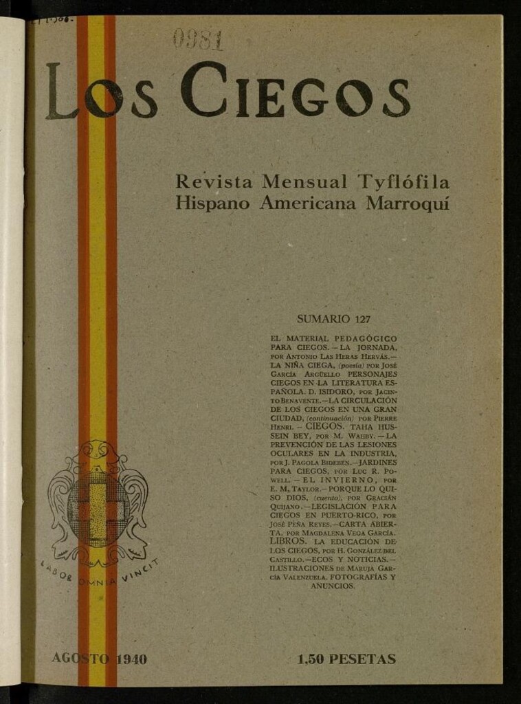 Miniatura de Los ciegos: revista mensual tyflofila hispano-americana de agosto de 1940, nº 127