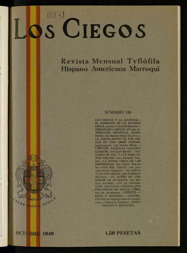 Miniatura de Los ciegos: revista mensual tyflofila hispano-americana de octubre de 1940, nº 128