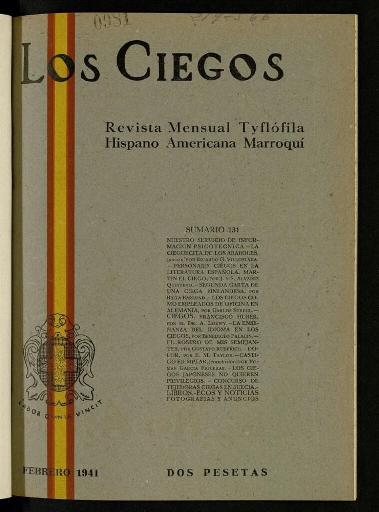 Miniatura de Los ciegos: revista mensual tyflofila hispano-americana de febrero de 1941, nº 131