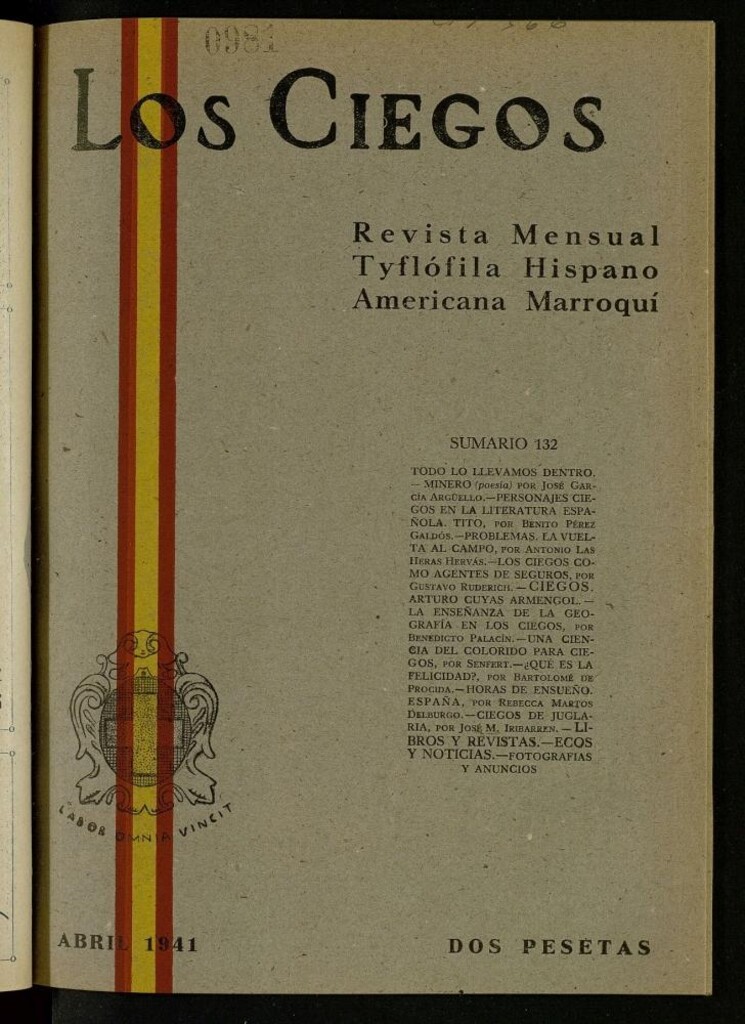 Miniatura de Los ciegos: revista mensual tyflofila hispano-americana de abril de 1941, nº 132