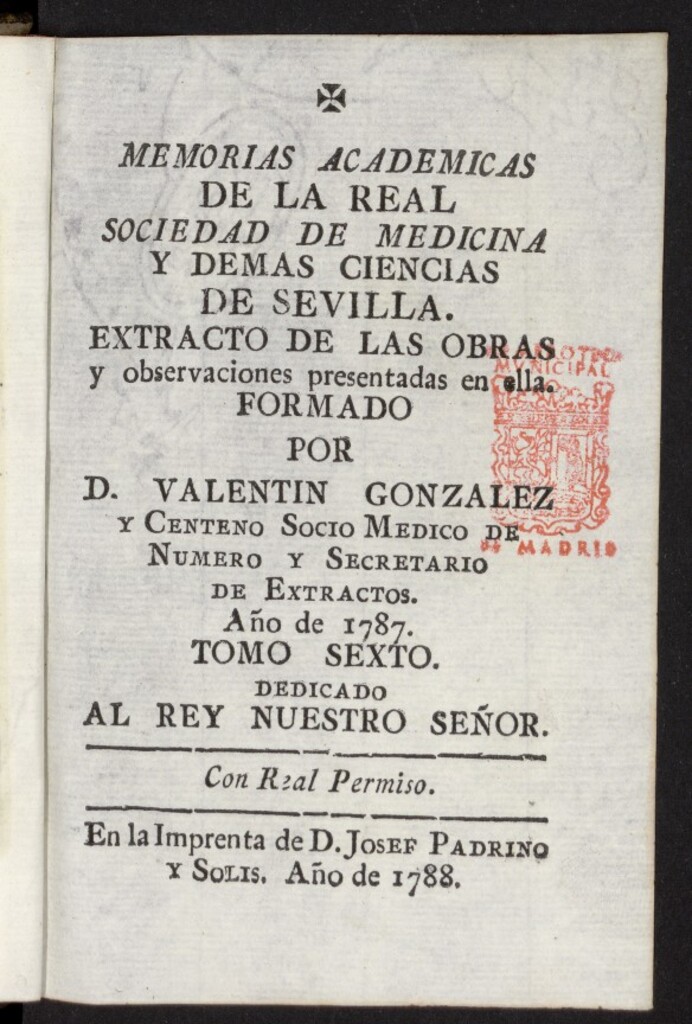 Miniatura de Memorias académicas de la Real Sociedad de la Medicina de 1788