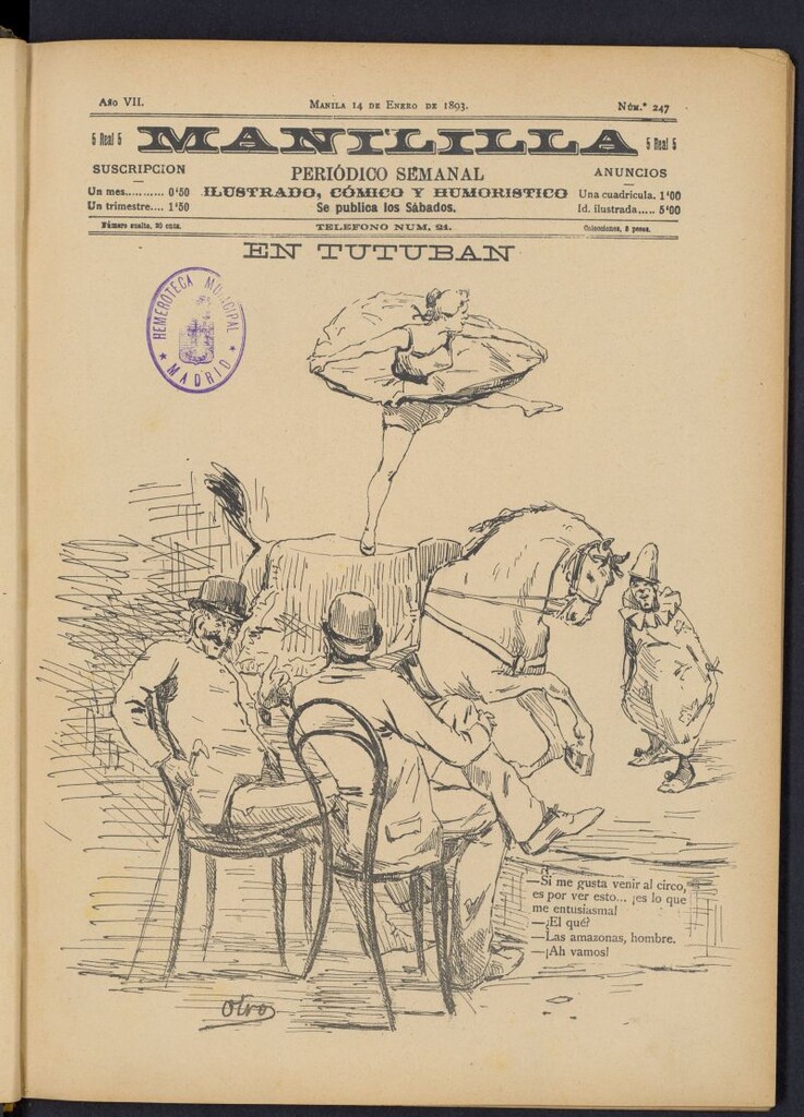 Miniatura de Manililla : periódico semanal ilustrado, cómico y humorístico del 14 de enero de 1893, nº 247