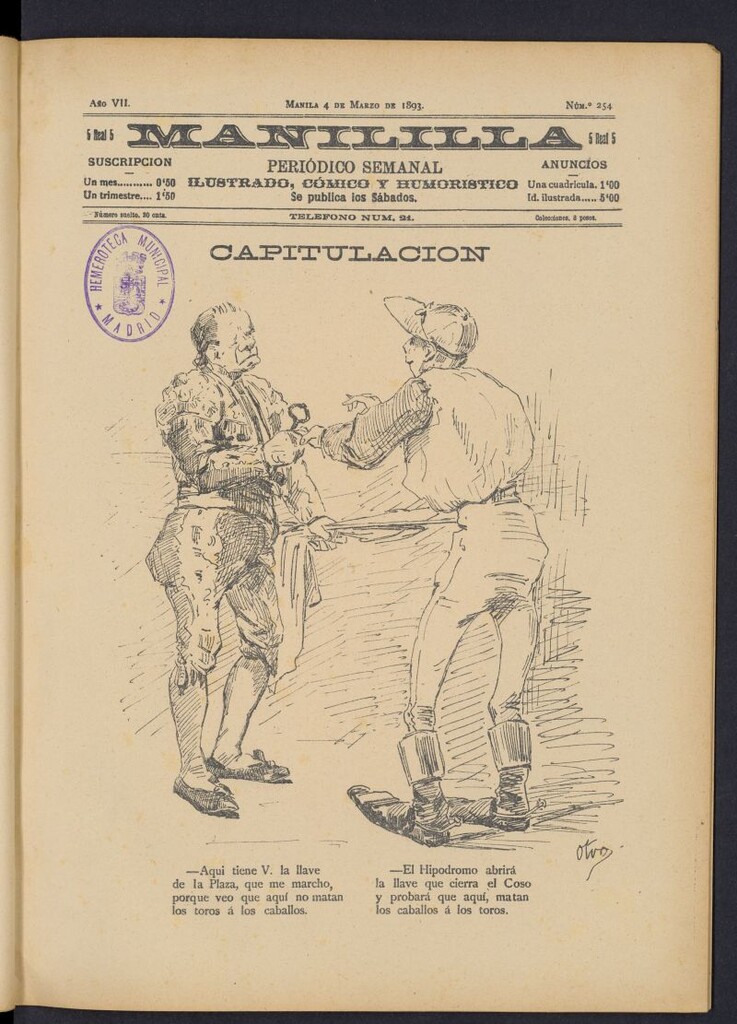Miniatura de Manililla : periódico semanal ilustrado, cómico y humorístico del 4 de marzo de 1893, nº 254