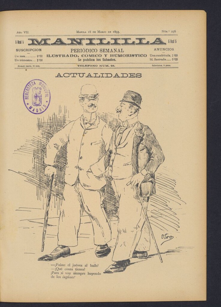 Miniatura de Manililla : periódico semanal ilustrado, cómico y humorístico del 18 de marzo de 1893, nº 256