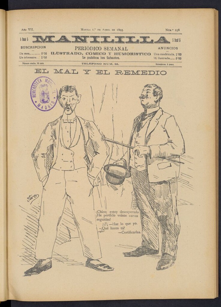Miniatura de Manililla : periódico semanal ilustrado, cómico y humorístico del 1 de abril de 1893, nº 258