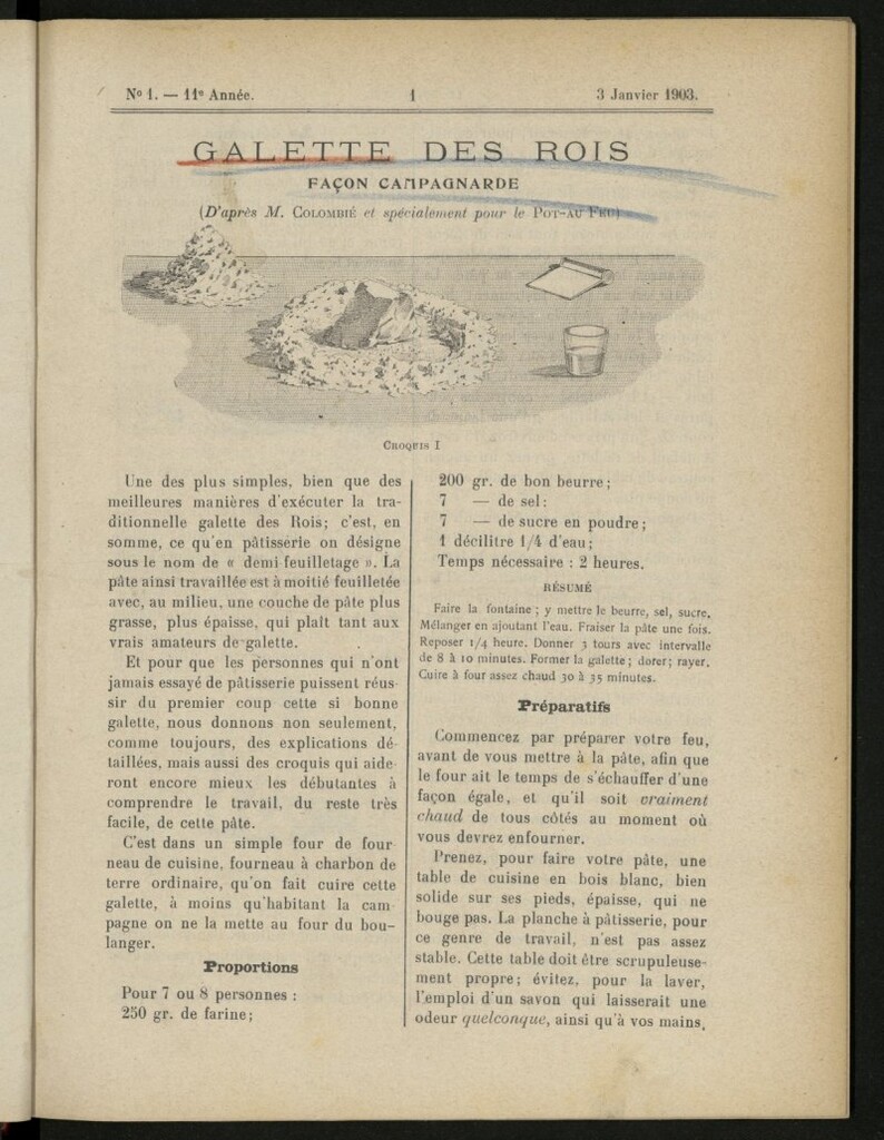 Miniatura de Le Pot-au-Feu : journal de cuisine pratique et d´économie domestique, del 3 de enero de 1903, nº 1