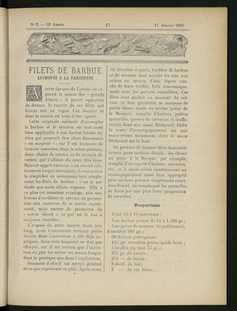 Miniatura de Le Pot-au-Feu : journal de cuisine pratique et d´économie domestique, del 17 de enero de 1903, nº 2