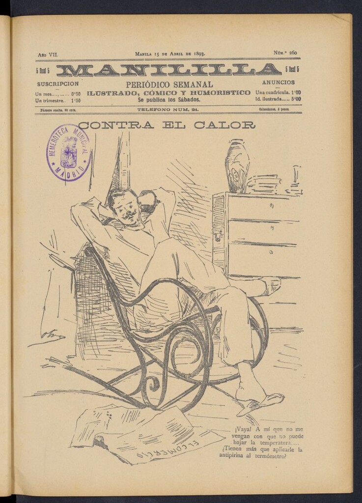 Miniatura de Manililla : periódico semanal ilustrado, cómico y humorístico del 15 de abril de 1893, nº 260