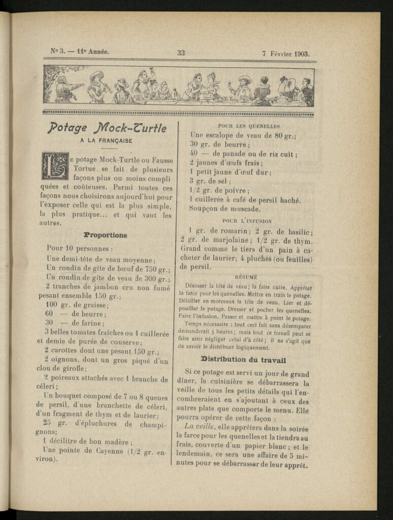 Miniatura de Le Pot-au-Feu : journal de cuisine pratique et d´économie domestique, del 7 de febrero de 1903, nº 3